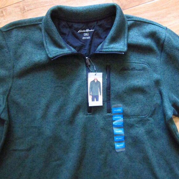 NWT- Mens Eddie Bauer Green Sweater Fleece 1/4 Zip Pullover Size 2XL - Picture 4 of 9